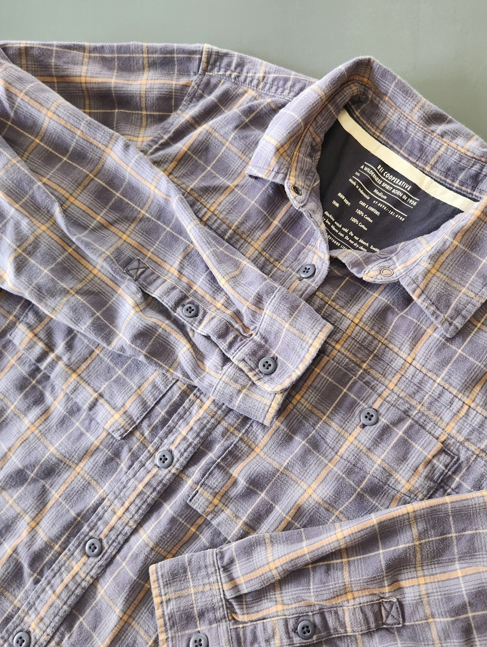 REI Co-op Wallace Lake Flannel Shirt Purple Tan White Plaid, Cotton - Womens Med